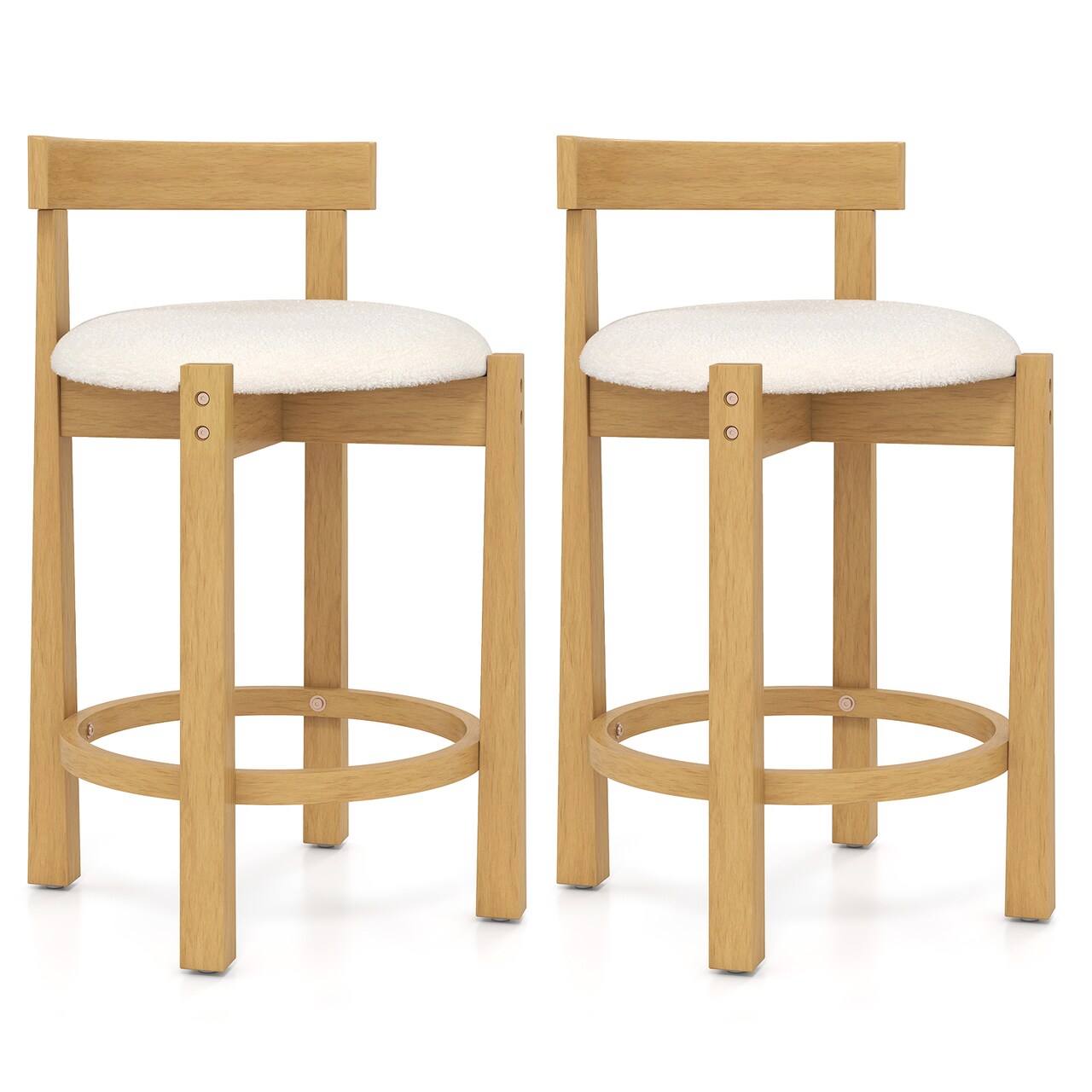 Set of 2 Modern Kitchen Island Bar Stools with Backrest Foam Padding and Anti-Slip Foot Support